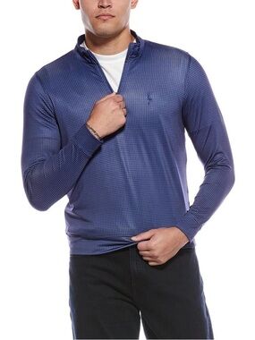 TailorByrd Performance Men's Pullover Blue Houndstooth Mock Neck L Quick Dry